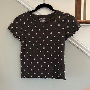 NWT Primark Cares Brand Girls charcoal colored s/s shirt with white flowers SZ L